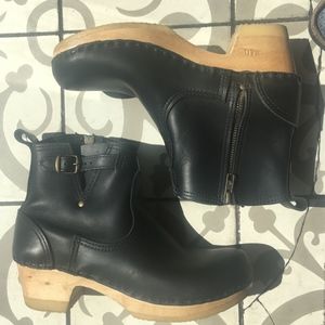 No. 6 Mid Heel Buckle Clog Boots in Black